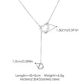 Detail view of double heart Y-shaped necklace with precise dimensions and stainless steel info. - Double Heart Y Necklace (Curb Chain) / Silver