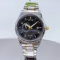 Men's quartz watch detail, stainless steel dual-color strap, black dial business wristwatch. - Two Tone Black Dial
