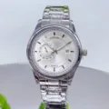 Men's quartz watch with steel strap, silver dial, date display, and business style details. - Silver Case White Dial