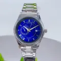 Men quartz watch with blue dial stainless steel metal strap fashion business wrist watch. - Silver Case Blue Dial