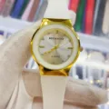 Montre quartz femme avec lunette or et bracelet silicone blanc élégante montre bracelet chic - Blanc