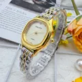 SUNLIFEX women luxury quartz watch square dial elegant metal strap wristwatch detail view - Two-Tone Gold Dial