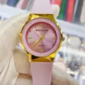 Montre quartz femme avec bracelet silicone rose lunette or cadran strass design élégant quotidien - Mauve Clair