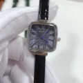 Square women quartz watch with black leather strap and Roman numerals elegant timepiece. - Silver Case Black Dial Black Strap