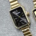 Montre quartz rectangulaire dorée pour femme avec cadran noir et bracelet métal. - Cadran Noir Or