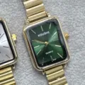 Montre quartz carree verte et dopee pour femmes avec bracelet metal elegant. - Boîtier Doré Cadran Vert