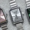 KOUSHI Reloj Cuarzo Mujer Acero Inoxidable Correa Bambú Esfera Rectangular Moda - Caja Plateada Esfera Blanca