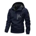 Mens hooded windbreaker jacket casual outerwear with chest pocket zipper blue stylish spring - XS / Blue