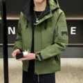 Men spring hooded windbreaker jacket casual outdoor workwear stylish outerwear for men - M / Tops / Army Green