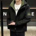 Men's hooded windbreaker jacket spring autumn casual fashion streetwear patchwork outerwear. - M / Tops / Black