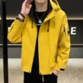 Men's hooded jacket spring autumn outdoor tooling casual yellow coat stylish apparel - M / Tops / Turmeric