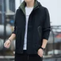 Men's outdoor windproof jacket, black and green contrast color, hooded tooling coat variant. - M / Black