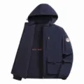 Men's winter fleece lined hooded jacket, dark blue casual outerwear, plus size coat. - M / Thickened Navy Blue