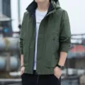 Men's waterproof windbreaker hooded jacket, green outdoor cargo outerwear for autumn winter. - M / Army Green