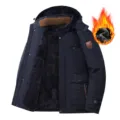 Men winter fleece lined thickened hooded cotton jacket warm casual parka coat outerwear - M / Dark Blue