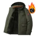 Men winter fleece lined thick hooded warm cotton coat outdoor tactical casual jacket. - M / Army Green