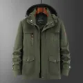 Men's outdoor windproof hooded thick tactical jacket with multiple pockets in army green. - M / Army Green Thin Mesh