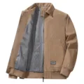 Chaqueta de pana para hombre cuello alto abrigo con cremallera ropa exterior vintage - M / Caqui