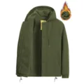 Men winter army green fleece lined hooded jacket thick warm outdoor casual workwear coat - M / Army Green