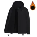 Men's Winter Fleece Lined Hooded Cotton Coat Thickened Warm Workwear Casual Jacket - M / Black