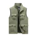Men's multi-pocket tactical outdoor vest casual sleeveless zip jacket for spring and autumn - M / Light Fruit Green