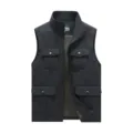 Men casual fishing tactical vest sleeveless outdoor sportswear black multi pocket zipper top - M / Black