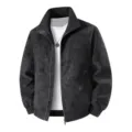 Men's Vintage Stand Collar Suede Jacket Casual Zip Up Outerwear Spring Windproof Coat - S / Black