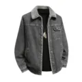 Herren graue gefütterte Jeansjacke mit Sherpa-Kragen, warme Winter Oberbekleidung. - M / Oberteile / Grau