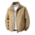 Men's stand collar vintage faux suede jacket casual windproof streetwear bomber coat - S / Khaki