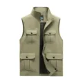 Men's outdoor utility vest with multi-pockets, casual sleeveless jacket for fishing and hiking. - M / Khaki