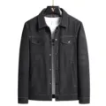 Men's stylish contrast stitch lapel utility jacket for autumn casual daily wear top - M / Tops / Regular / Black