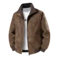 Men vintage brown suede jacket high collar casual outwear windproof zip coat for spring - S / Coffee
