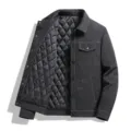 Men's black quilted lapel jacket autumn winter workwear casual stylish outerwear top. - M / Tops / Thickened / Black