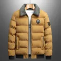 Men winter thick warm padded corduroy jacket with sherpa lapel collar casual outerwear - M / Khaki