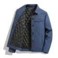 Mens winter quilted jacket blue lapel buttoned casual streetwear outerwear stylish - M / Tops / Thickened / Blue