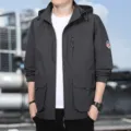 Men's hooded tactical jacket casual outdoor multi-pocket coat dark grey winter wear - Thin Gray