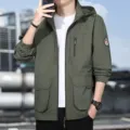 Men Hooded Jacket Casual Army Green Outdoor Windbreaker Full Zip Multi Pockets Coat - Thin Army Green