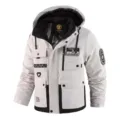 Men's Winter Thickened Hooded Cotton Jacket Outdoor Waterproof Warm Coat Plus Size - White