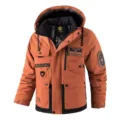 Men's Winter Hooded Cotton Jacket Outdoor Thermal Waterproof Workwear Coat Orange Color - Orange