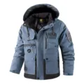 Men's winter heavy padded hooded jacket outdoor waterproof warm multi-pocket utility workwear coat - Haze Blue
