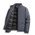 Men's stand-up collar down jacket, business casual winter outerwear with warm padded lining. - M / Gray
