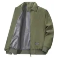 Chaqueta verde de pana para hombre, cazadora casual con cuello alzado y forro de rayas. - M / Verde Militar