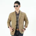 Herren Freizeit Baumwolle Blazer Jacke khaki einreihig stilvoll Business Alltag Oberbekleidung - M / Oberteile / Khaki