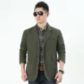 Herren Freizeit Blazer aus grüner Baumwolle, stilvolles Revers Design, bequeme Herbst Jacke. - M / Oberteile / Armeegrün