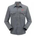 Men's casual tactical long sleeve work shirt with dual chest pockets and classic lapel design. - M / Tops / Gray