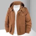 Blouson homme marron à capuche et multi-poches, veste cargo décontractée zippée pour l'automne. - XS / Hauts / Café