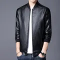 Men's Stylish PU Leather Jacket Spring Autumn Slim Fit Casual Bomber Motorcycle Outerwear - M / Tops / Black