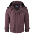 Veste d'hiver pour homme à capuche avec multi-poches en rouge foncé, vêtement de qualité. - XS / Hauts / Fuchsia