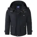 Hommes hiver décontracté capuche multi-poches coton lavé veste cargo manteau. - XS / Hauts / Bleu Noir