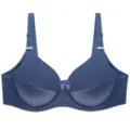 Vista detallada de un comodo sujetador push-up liso de talla grande para mujer diario. - Azul marino
